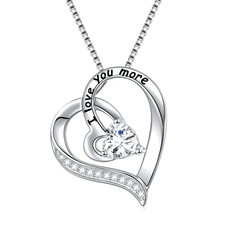 FLYOW I Love You More Heart Necklace for Women Sterling Silver CZ Pendant 18 Inch, Best Valentine's Day Jewelry Gifts (I Love You More) - Image 1